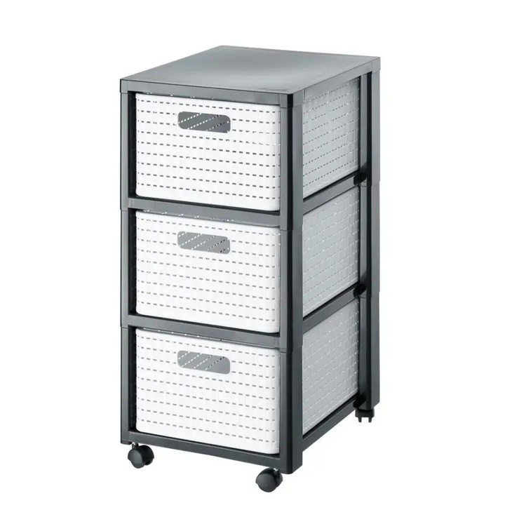 Raft pe roti Rotho Country - shelf - 71,2 x 32,5 x 37,5 cm, 18 L, Alb-Antracit