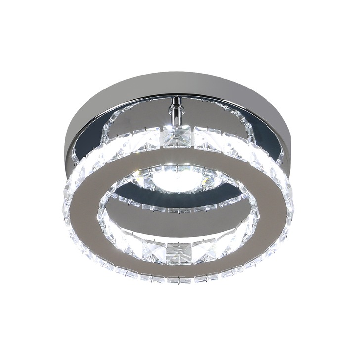 Plafoniera LED, Toolight, Rotunda, Cristal, 12 W, Lumina calda, rece, neutra, Argintiu