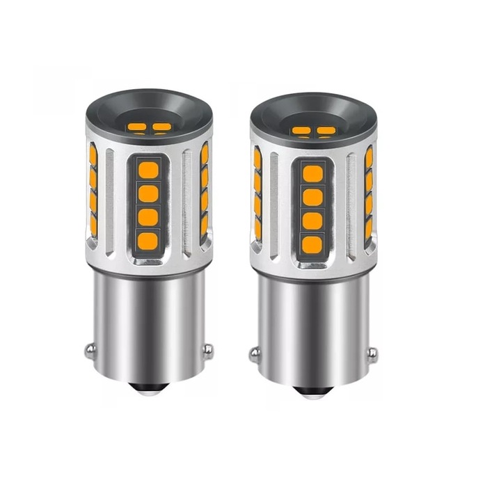 Комплект 2 LED крушки за кола Xentech Light 24 Smd 3838 PY21w 30w/оранжева крушка Canbus Pro