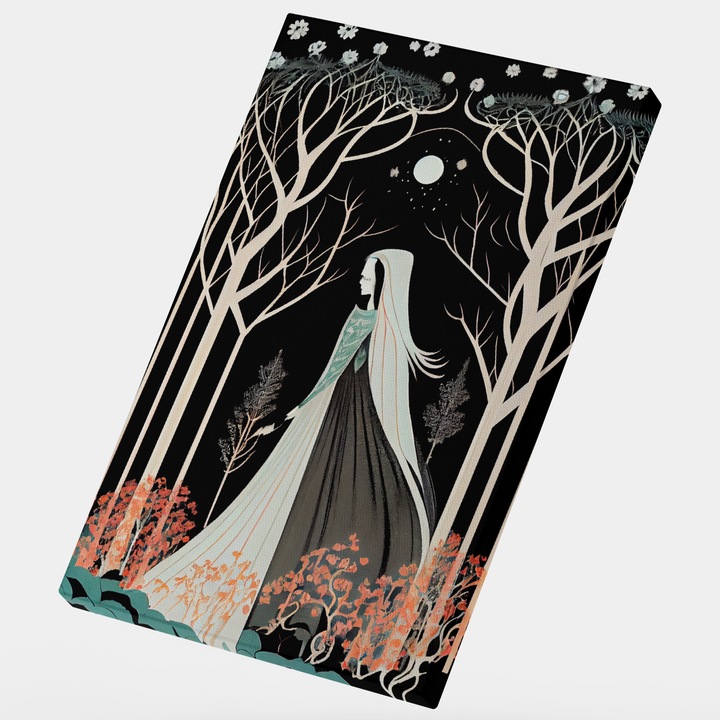 Tablou Canvas Zeita Padurii, Cer Cu Stele, Padure Salbatica, Aventura, High End, Arta si Pictura Digitala 25x40 cm, Multicolor