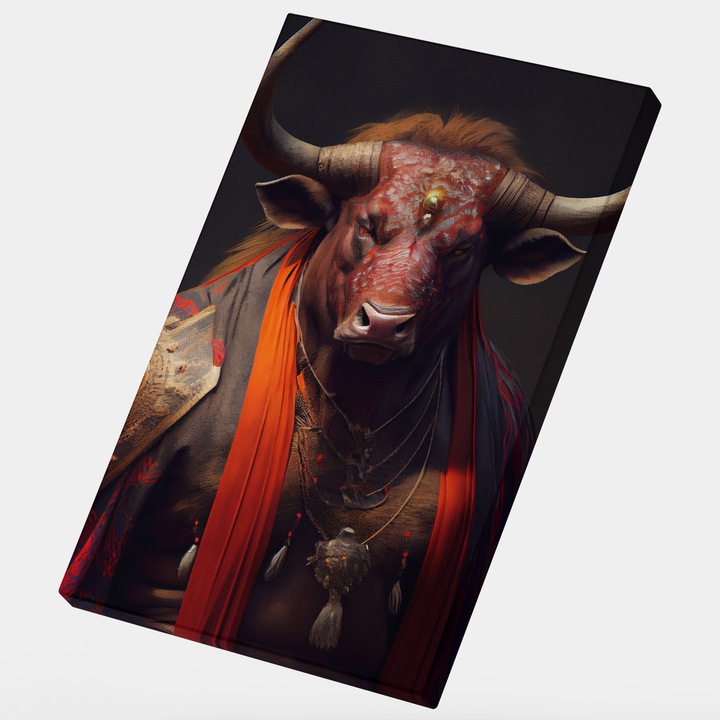Картина на платно Бик, Мощно животно, Портрет, Висок клас, Арт и дигитална живопис 25x40 см, Многоцветна