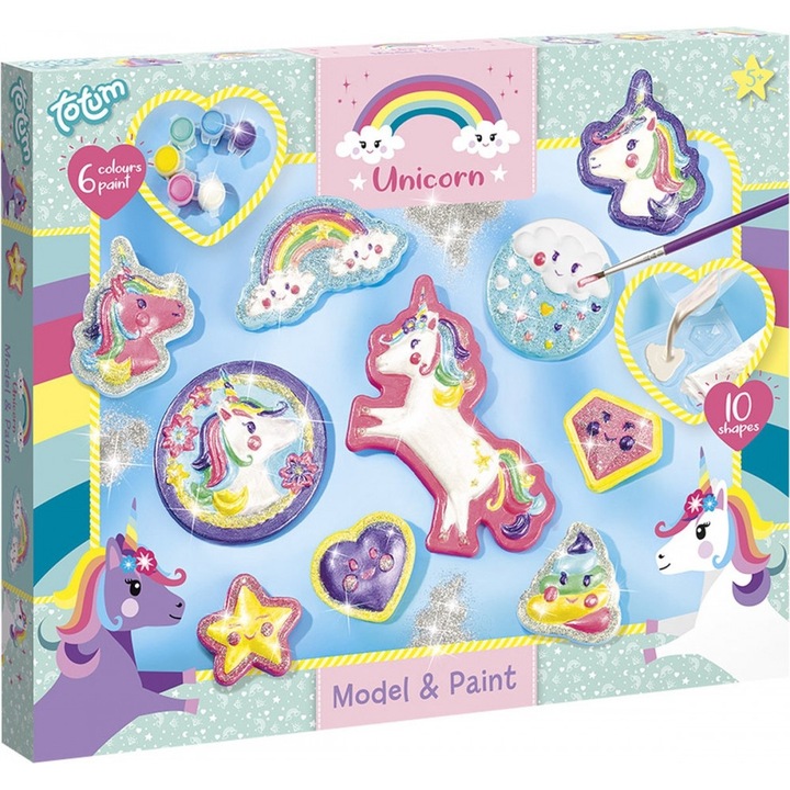 Set creativ, Totum, Modelag si desenat, Unicorn, 6 piese