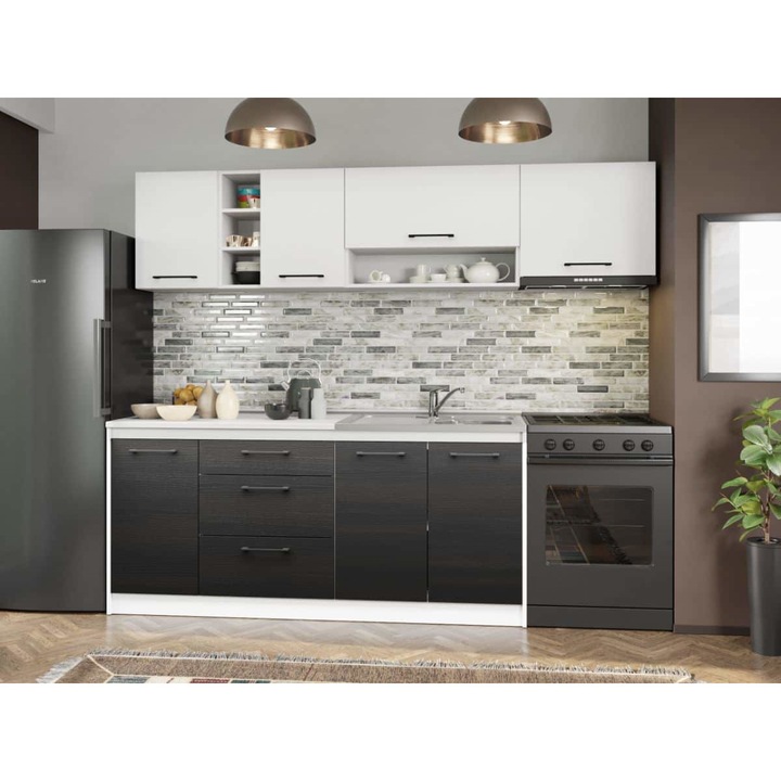 Set Mobila Bucatarie, Mina Yang, Ferrara/Alb, C127, L 242 x A 60 x H 200 cm