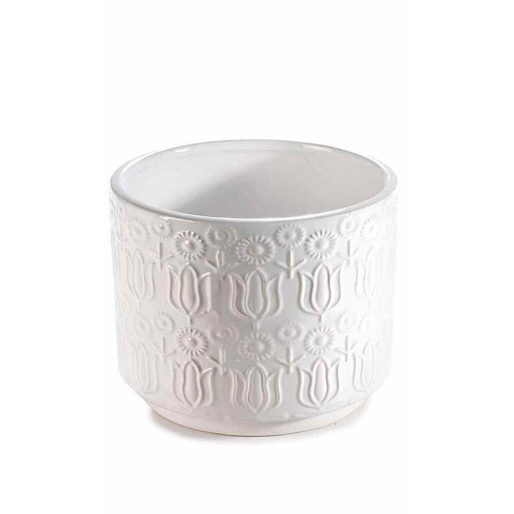 Саксия за цветя, керамична, бяла, 13x10.5 см