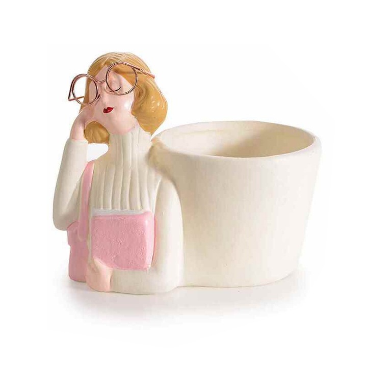 Многоцветна керамична саксия за цветя Жени 12x7.5x11 см