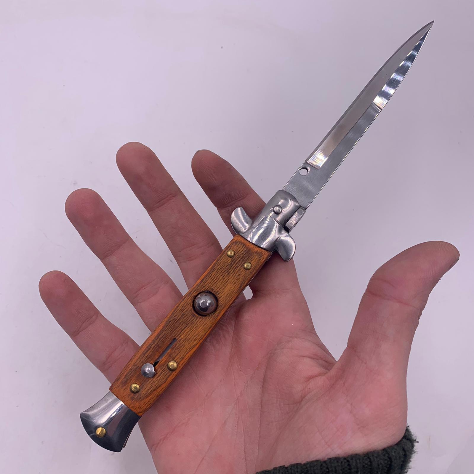 Автоматичен нож Stiletto, бързо отваряне, 22 см, дървена дръжка, сребро ...