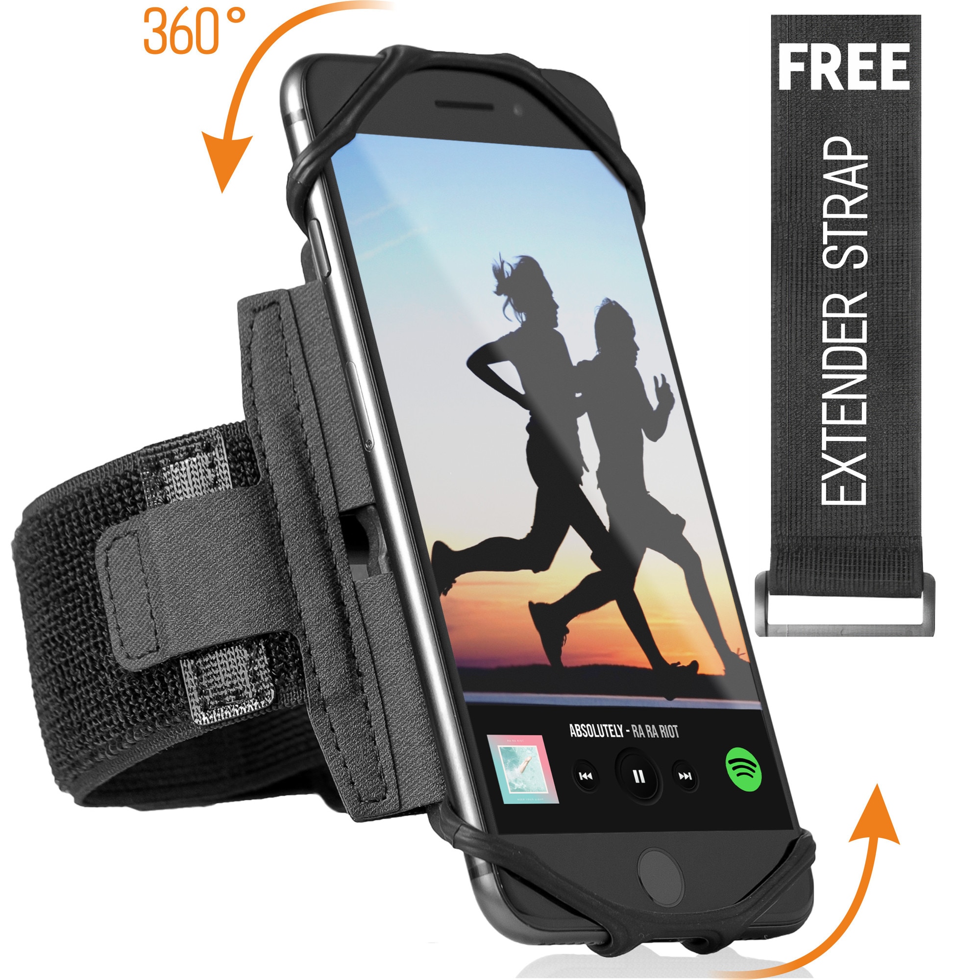 Husa Banderola pentru brat/mana pentru alergat, detasabila, universala, 360° rotire si cu acces usor la ecran, material elastic si respirabil, fixare sigura si acces rapid la telefon, suport telefon mana sport, husa alergat, Ideas4comfort, negru