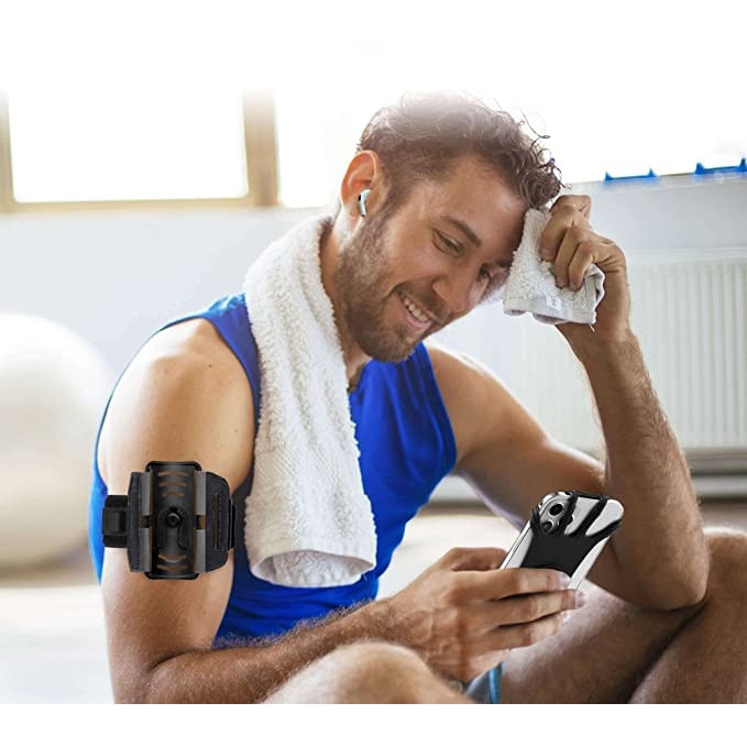 Husa Banderola pentru brat/mana pentru alergat, detasabila, universala, 360° rotire si cu acces usor la ecran, material elastic si respirabil, fixare sigura si acces rapid la telefon, suport telefon mana sport, husa alergat, Ideas4comfort, negru