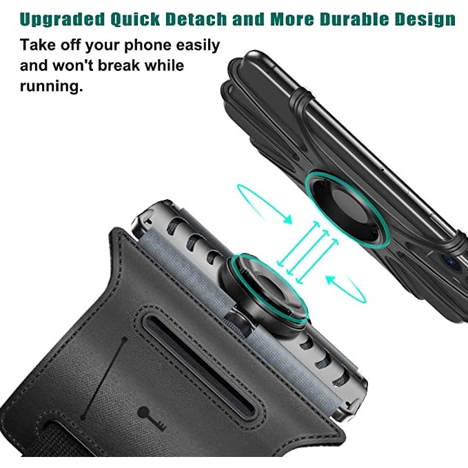 Husa Banderola pentru brat/mana pentru alergat, detasabila, universala, 360° rotire si cu acces usor la ecran, material elastic si respirabil, fixare sigura si acces rapid la telefon, suport telefon mana sport, husa alergat, Ideas4comfort, negru