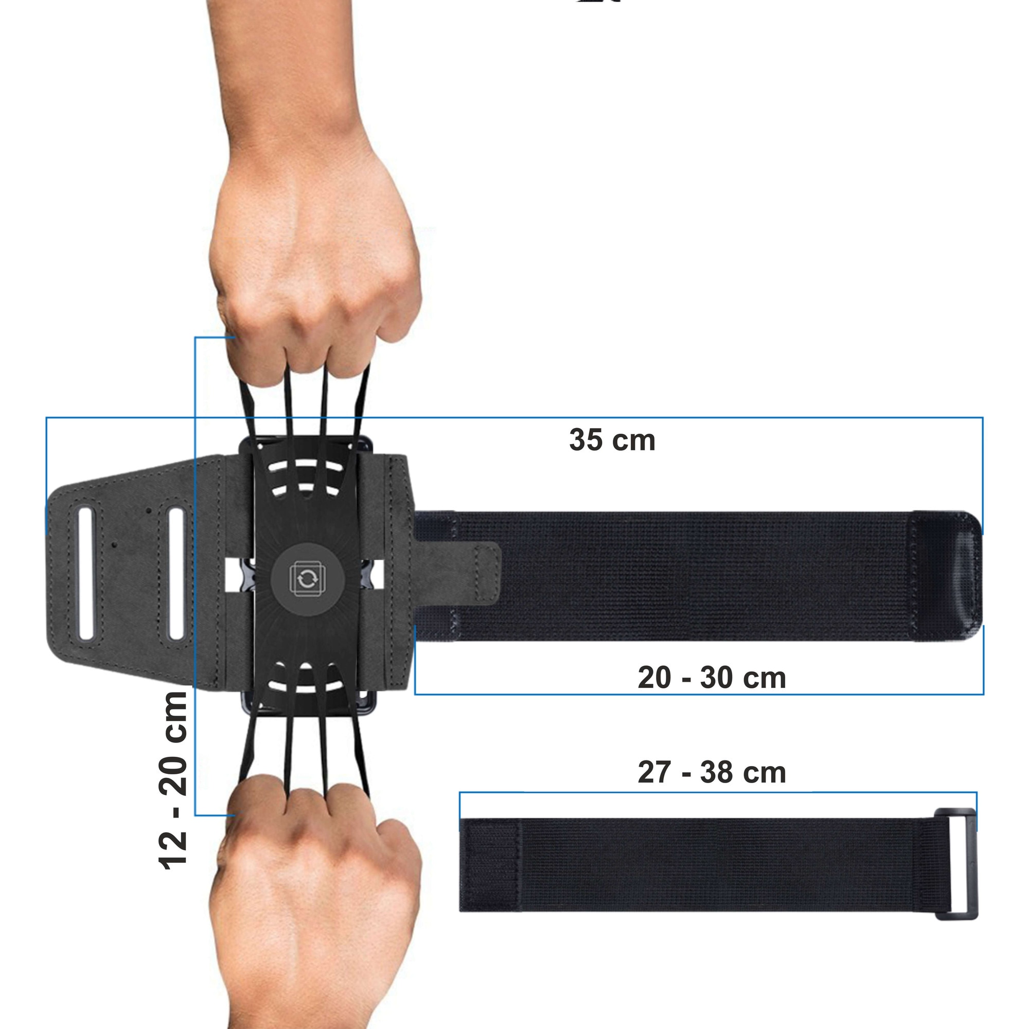 Husa Banderola pentru brat/mana pentru alergat, detasabila, universala, 360° rotire si cu acces usor la ecran, material elastic si respirabil, fixare sigura si acces rapid la telefon, suport telefon mana sport, husa alergat, Ideas4comfort, negru