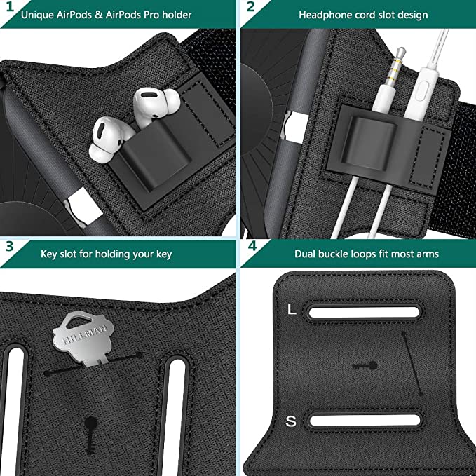 Husa Banderola pentru brat/mana pentru alergat, detasabila, universala, 360° rotire si cu acces usor la ecran, material elastic si respirabil, fixare sigura si acces rapid la telefon, suport telefon mana sport, husa alergat, Ideas4comfort, negru