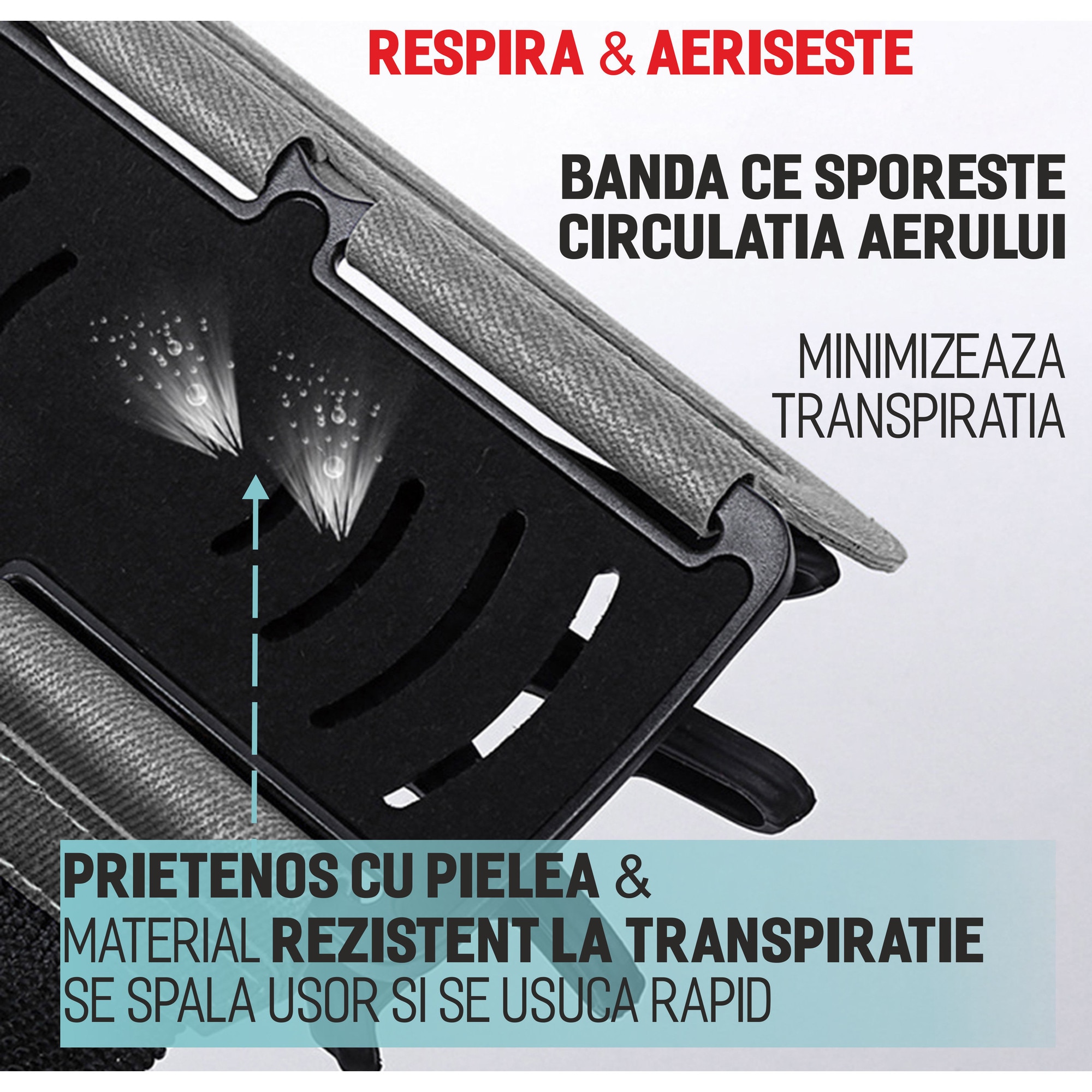 Husa Banderola pentru brat/mana pentru alergat, detasabila, universala, 360° rotire si cu acces usor la ecran, material elastic si respirabil, fixare sigura si acces rapid la telefon, suport telefon mana sport, husa alergat, Ideas4comfort, negru