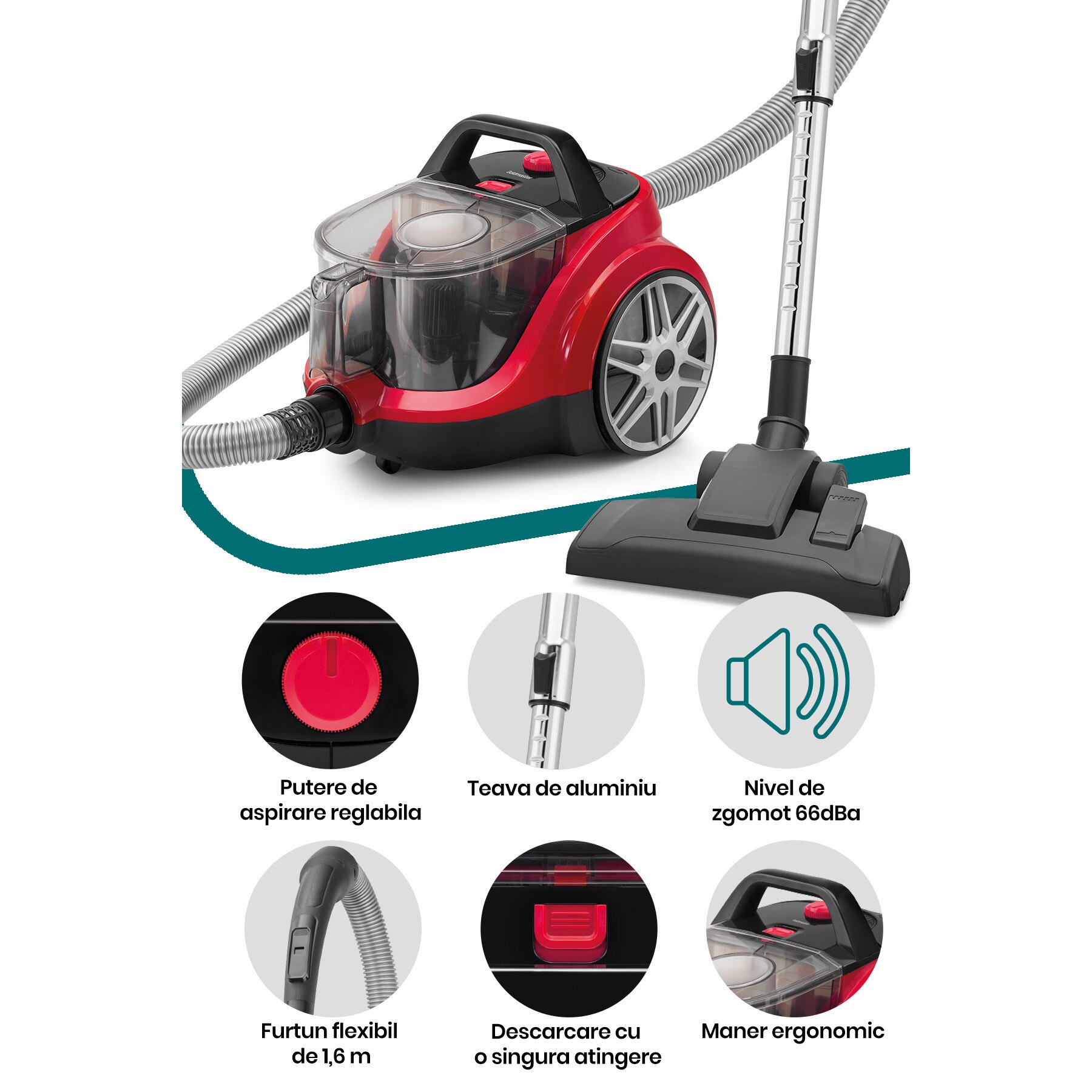 Aspirator fara sac Goldmaster Arena GM-7505, 850W, Rosu