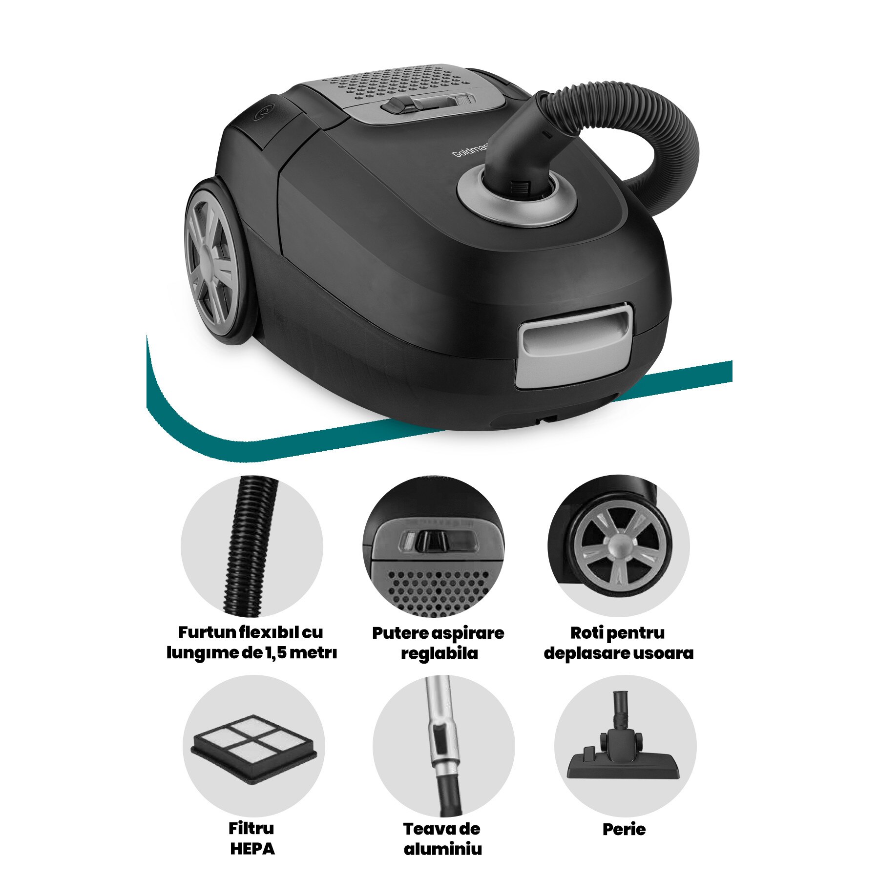 Aspirator cu sac Goldmaster Zen GM-7575S, 900W, Negru