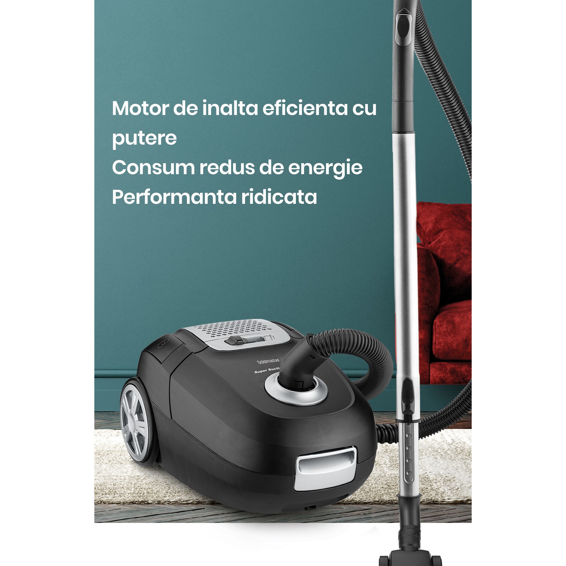 Aspirator cu sac Goldmaster Zen GM-7575S, 900W, Negru