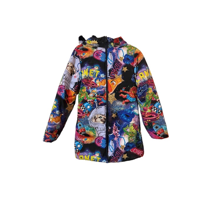 Téli kabát kapucnival, lányoknak, Rosalita Senoritas-Planet, Multicolor, 4 év