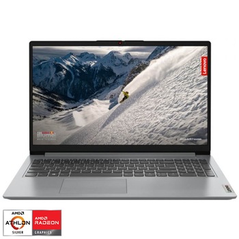 Laptop Lenovo IdeaPad 1 15AMN7 cu procesor AMD Athlon Silver 7120U pana la 3.5 GHz, 15.6", HD, 4GB, 256GB SSD, AMD Radeon 610M, No OS, Cloud Grey