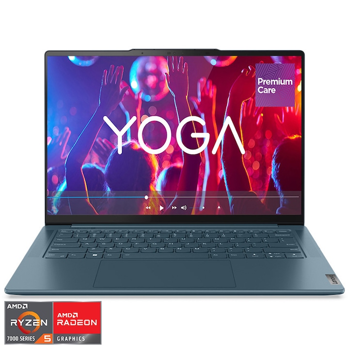 Лаптоп Ultrabook Lenovo Yoga Pro 7 14ARP8, AMD Ryzen™ 5 7535HS, 14,5", 2,5K, RAM 16GB, 512GB SSD, AMD Radeon™ Graphics, No OS, Tidal Teal, 3y on-site Premium Care