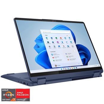 Laptop Lenovo IdeaPad Flex 5 14ABR8 cu procesor AMD Ryzen 7 7730U pana la 4.50 GHz, 14", WUXGA, IPS, Touch, 16GB, 512GB SSD, AMD Radeon Graphics, Windows 11 Home, Abyss Blue