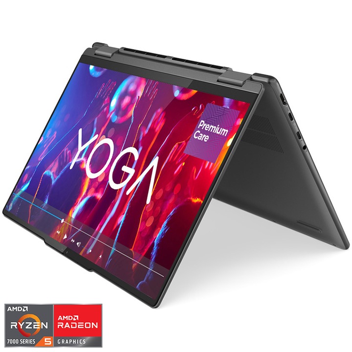 Лаптоп Ultrabook Lenovo Yoga 7 14ARP8, AMD Ryzen™ 5 7535U, 14", WUXGA, OLED, RAM 16GB, 512GB SSD, AMD Radeon™ Graphics, Windows 11 Home, Storm Gray