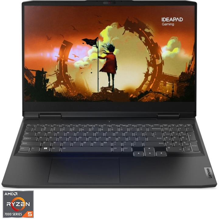 Лаптоп Gaming Lenovo IdeaPad 3 15ARH7, AMD Ryzen™ 5 7535HS, 15.6", Full HD, 120Hz, 16GB, 512GB SSD, NVIDIA® GeForce® RTX™ 2050 4GB, No OS, Onyx Gray