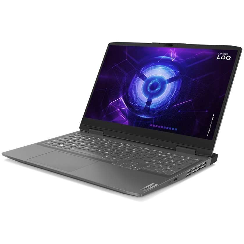 Laptop Gaming Lenovo LOQ 15IRH8 cu procesor Intel® Core™ i5-12450H pana la  4.4 GHz, 15.6, Full HD, IPS, 144Hz, G-SYNC, 8GB, 512GB SSD, NVIDIA® GeForce  RTX™ 3050 6GB GDDR6, No OS, Storm