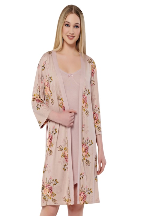 Set 2 piese, halat dama cu camasa de noapte, Lydia, roz, L INTL