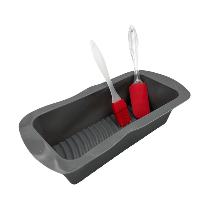 Forma de tort/tarta, Kinghoff, 22 cm, Silicon, Dreptunghi, Gri