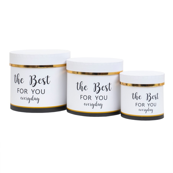 Set 3 cutii cu forma cilindrica si model, Ø 18 cm, B.S.P. / CD4415_A