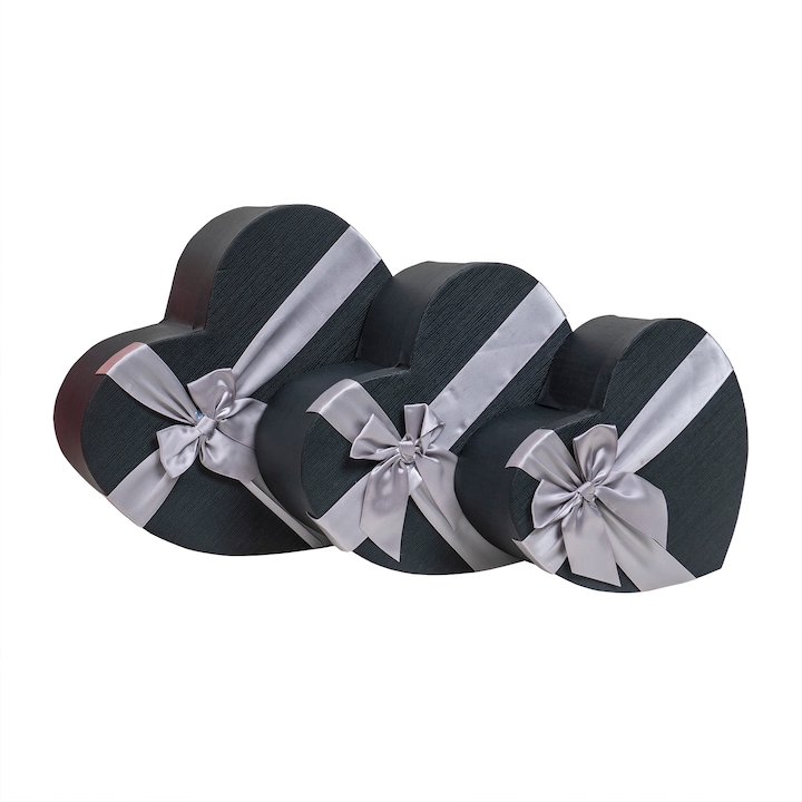 Set 3 cutii in forma de inima, negru CD2085-negru