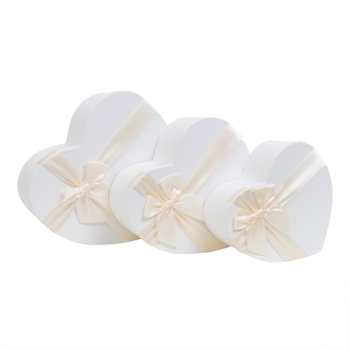 Set 3 cutii in forma de inima, alb CD2085-alb