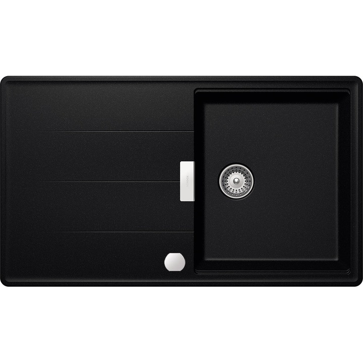 Chiuveta granit Schock Tia D-100 Cristadur Magma 860 x 500 mm cu sifon automat, granit, reversibila, montare pe blat, negru metalizat