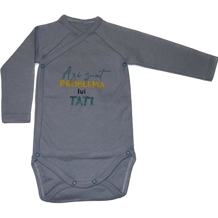 Body cu maneca lunga pentru baieti, Azi sunt problema lui tati, Albastru, 3 luni