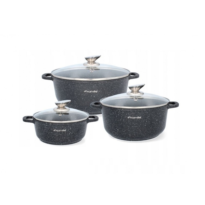 Set oale cu capac, acoperire marmurata, 2.3/5.5/6.5L, Kamille KM-4430