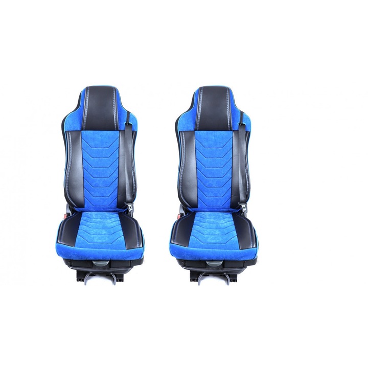Set 2 huse scaune camion pentru MERCEDES ACTROS MP4 MP5 2011- piele ecologica cu catifea, negru cu albastru