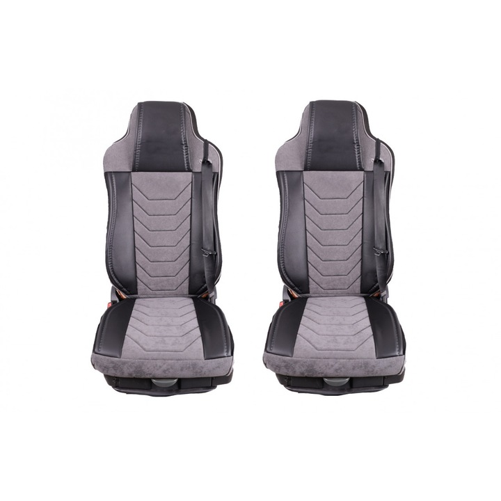 Set 2 huse scaune camion pentru MAN TGX EURO 6 2007- piele ecologica cu catifea, negru cu gri