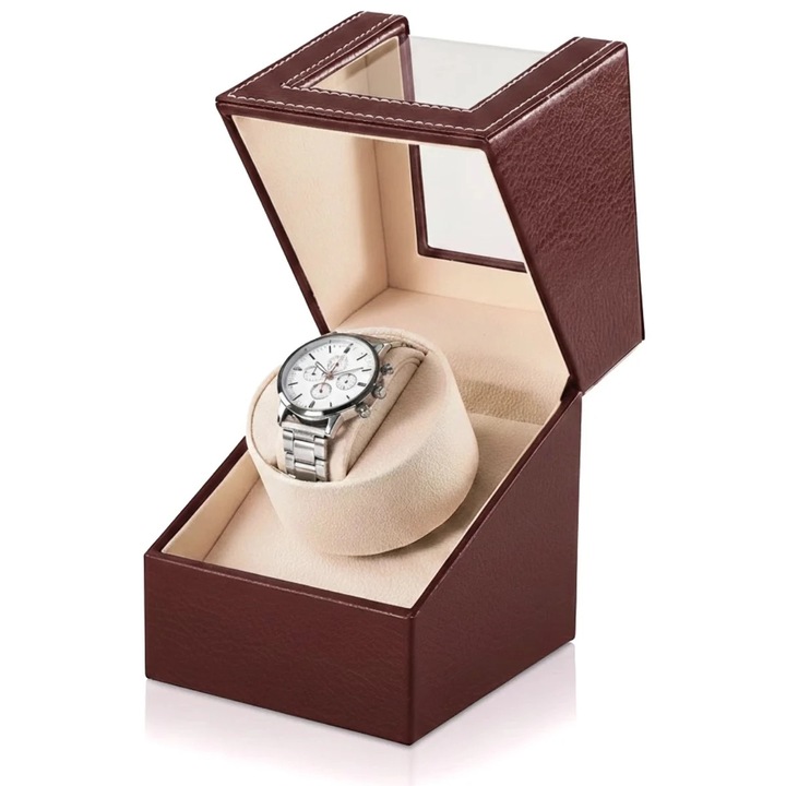 Cutie intors ceas automatic iUni, Watch Winder, Maro-Crem