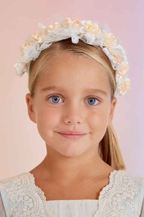 Abel & Lula, Bentita cu aplicatii florale, Crem, 104 cm