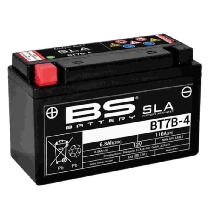 Baterie moto BT7B-4, BS Battery, YT7B4, 12V, 6.5 Ah, 85 A, Negru