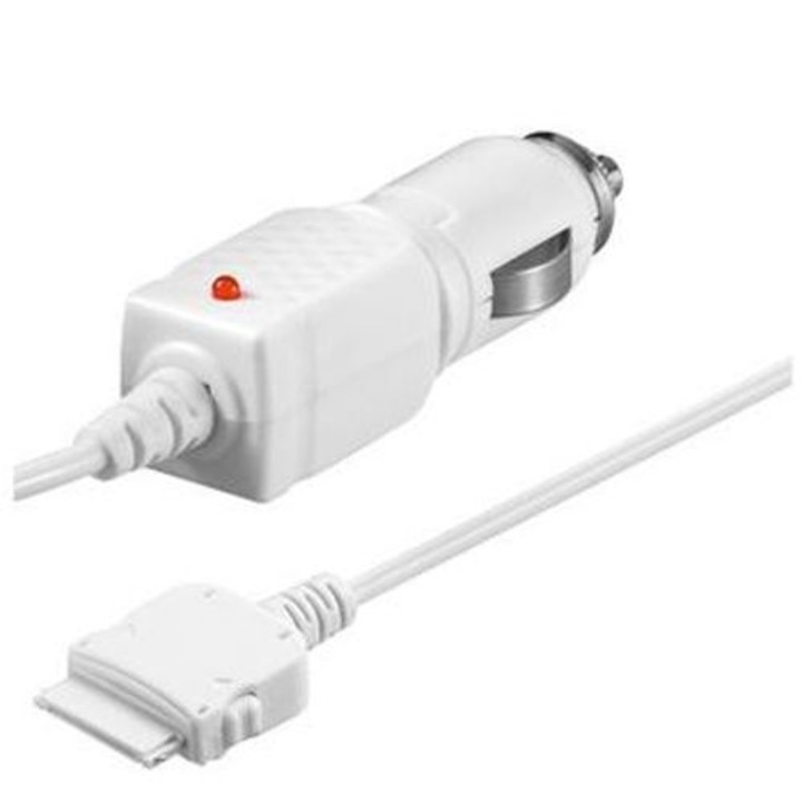 Autós töltő, 12 V, iPod/iPhone készülékkel kompatibilis, 1,2 m, Fehér