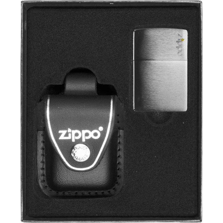 Set husa si bricheta, Zippo, Model logo, Negru/gri