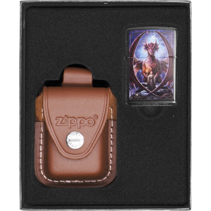 Set husa si bricheta, Zippo, Model dragon, Maro/multicolor