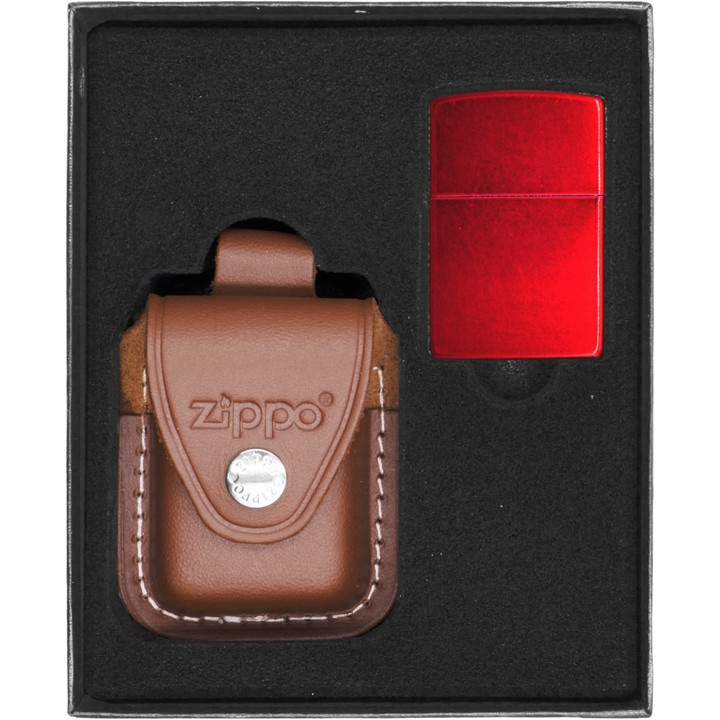 Set husa si bricheta, Zippo, Model logo, Maro/rosu