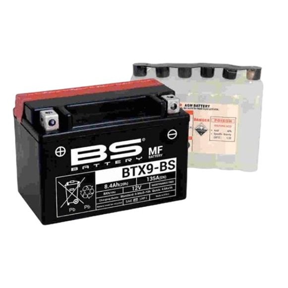 Baterie moto BTX9-BS, BS Battery, YTX9-BS, 12V, 8 Ah, 120 A, Negru