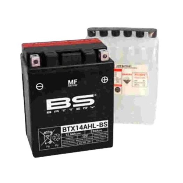 Baterie moto BTX14AHL-BS, BS Battery, YTX14AHL-BS, 12V, 12 Ah, 210 A, Negru