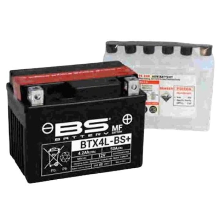 Baterie moto BTX4L-BS+, BS Battery, YTX4L-BS, 12V, 4 Ah, 50 A, Negru
