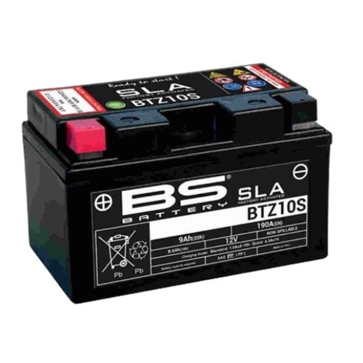 Baterie moto BTZ10S, BS Battery, YTZ10S, 12V, 8.6 Ah, 190 A, Negru