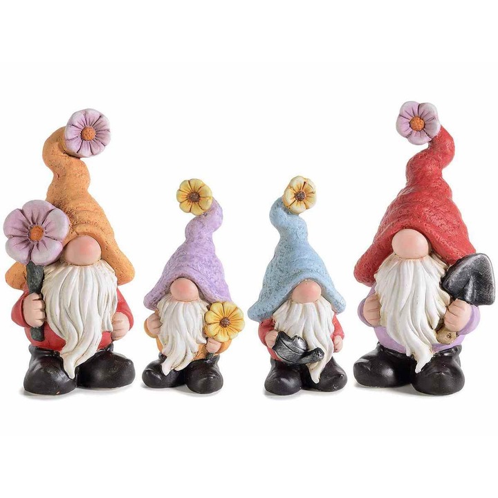 Комплект от 4 керамични фигурки Gnome 8.5x7.5x17.5 cm, 6.5x5x13 cm