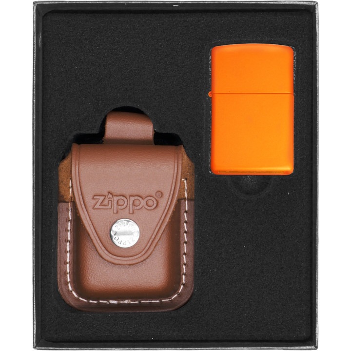 Set husa si bricheta, Zippo, Model logo, Maro/portocaliu