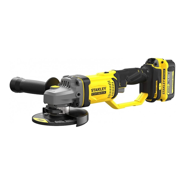 STANLEY FATMAX V20 sarokcsiszoló 2 db 18 Volt 4 Ah akkumulátorral és SFMCG400M2K-QW töltővel